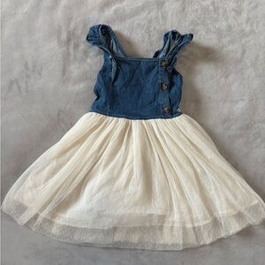 Calvin Klein Jeans Denim Tulle Dress Girls Size 7 Chambray Party